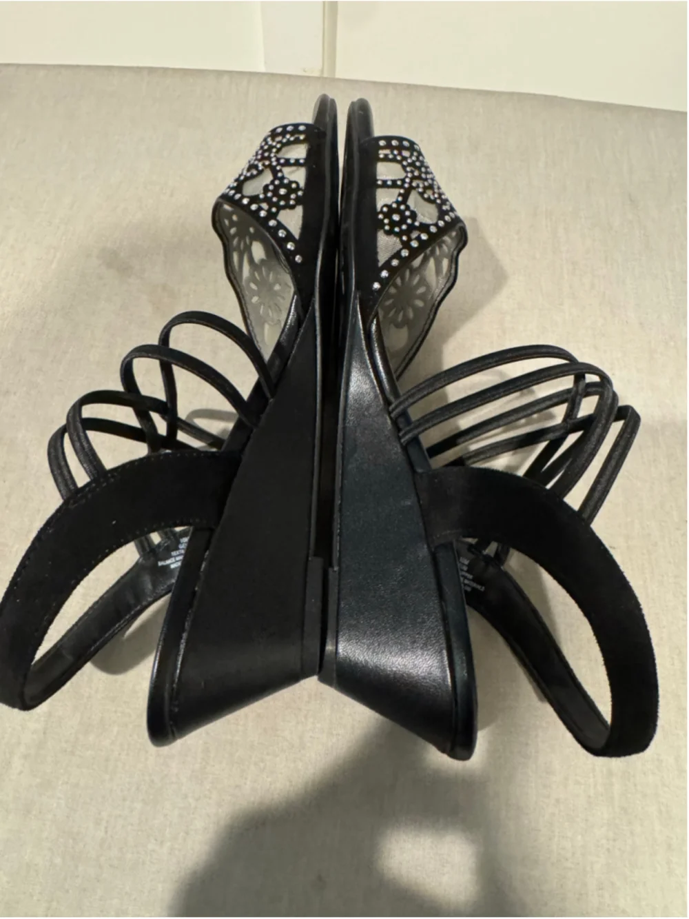 Women's Impo Black Silver RhinestoneMesh Wedge Sandals Size 10